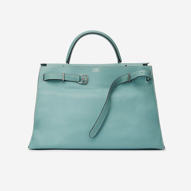 Pre-owned Hermès bag Kelly Flat 35 Swift Blue Atoll | Sell your designer bag on Saclab.com