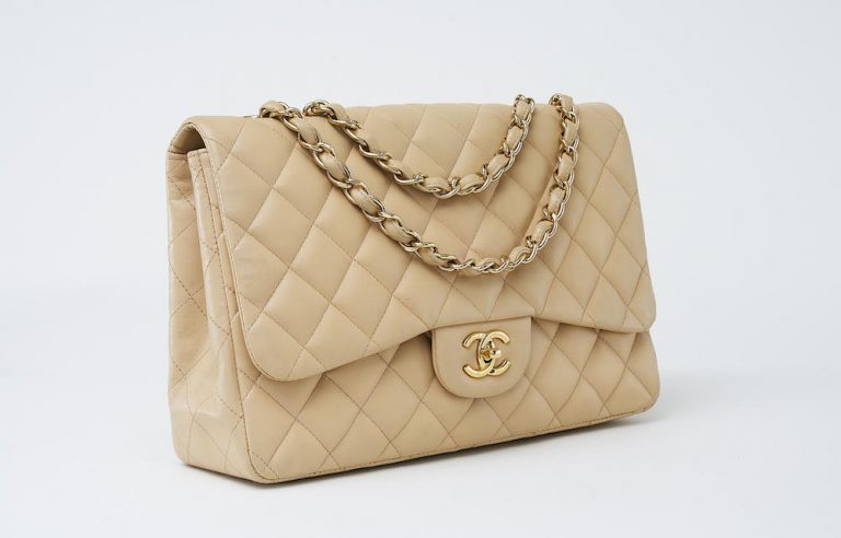 Chanel Classic Single Flap Jumbo Lambskin Beige Saclàb Side