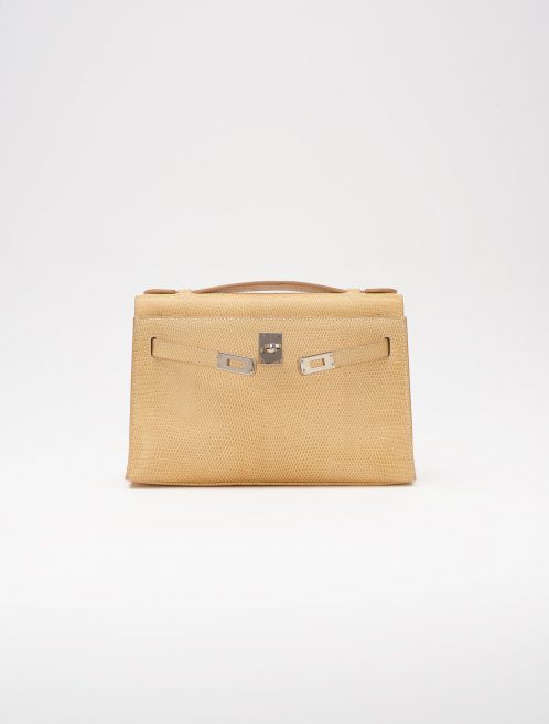 Hermes Kelly Pochette Lizard Vanille Saclàb Front Open