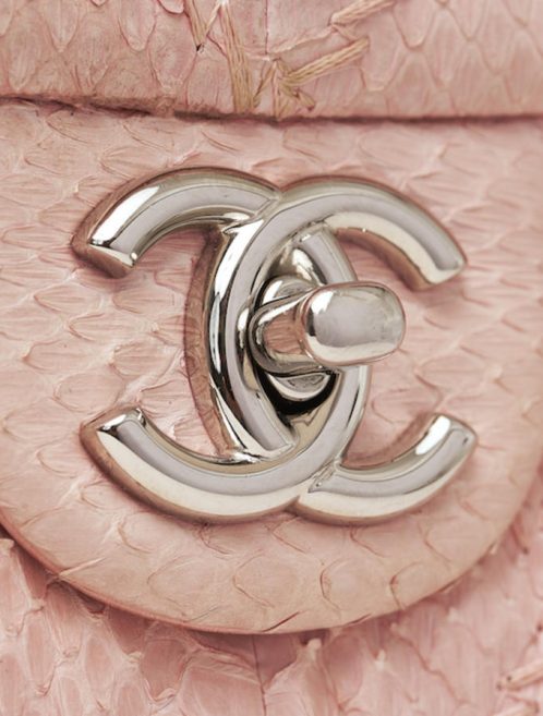 Chanel Classic Single Flap Python Light Pink Saclàb CC Clasp