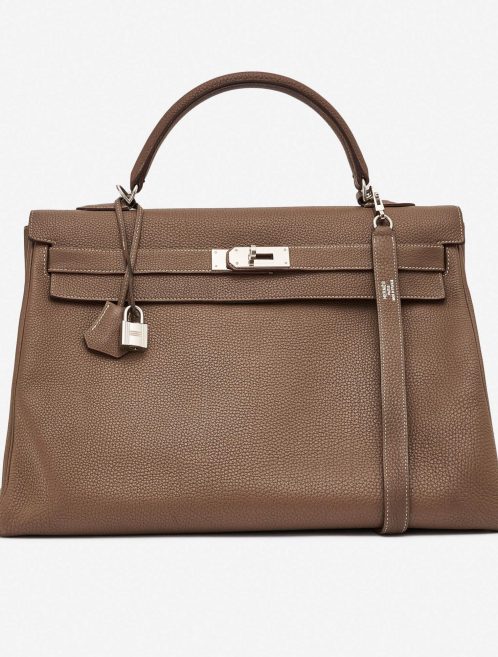 Pre-owned Hermès bag Kelly 40 Clemence Etoupe Beige, Brown | Sell your designer bag on Saclab.com