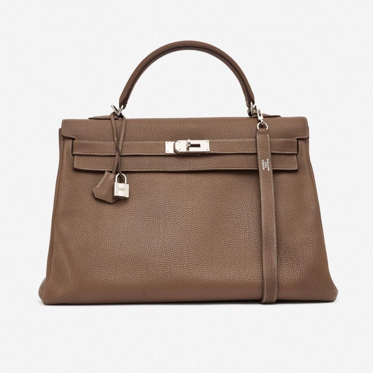 Pre-owned Hermès bag Kelly 40 Clemence Etoupe Beige, Brown | Sell your designer bag on Saclab.com