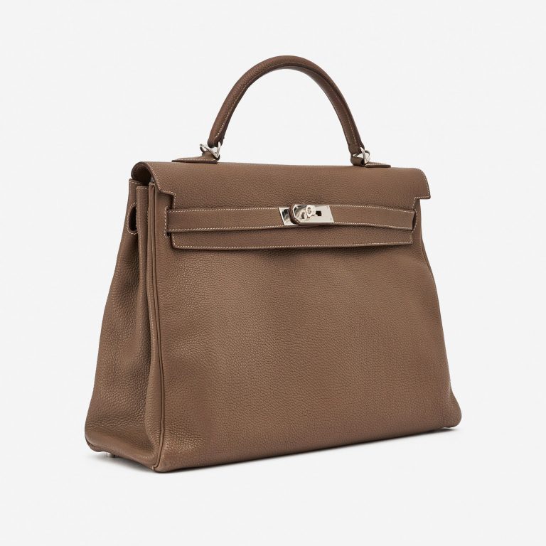 Pre-owned Hermès bag Kelly 40 Clemence Etoupe Beige, Brown | Sell your designer bag on Saclab.com