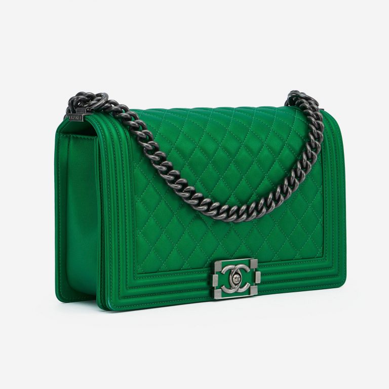 Chanel Boy Medium Lamb Metallic Green Side Front