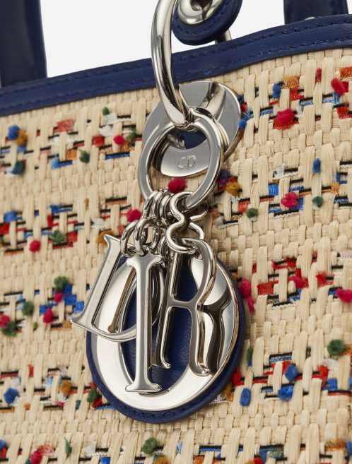 Dior Lady Medium Leather Wicker Blue Beige Charms SACLÀB