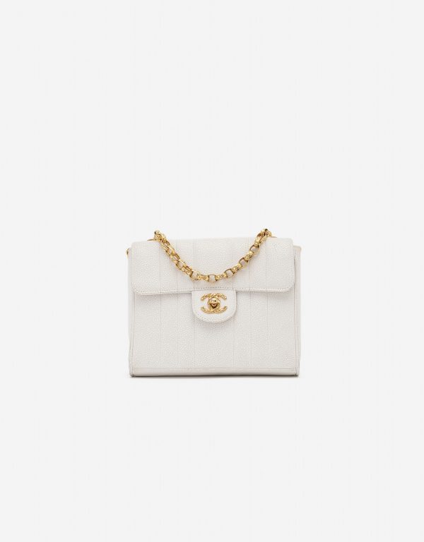 Vintage Chanel Timeless Mini Caviar White Handbag