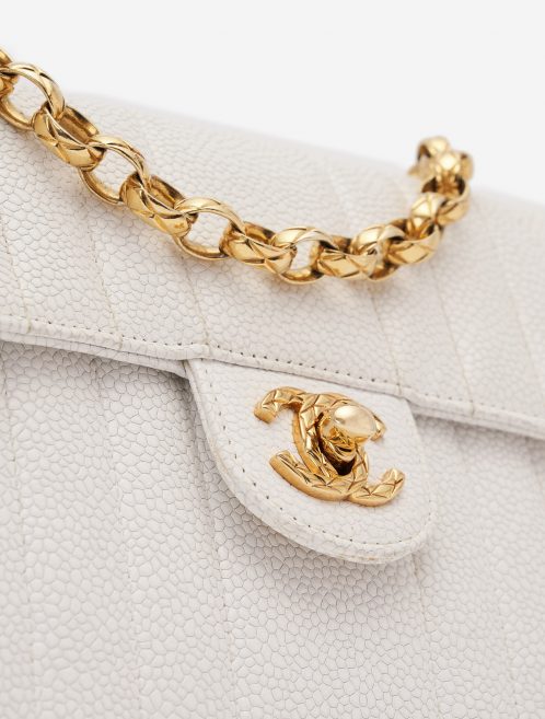 Vintage Chanel Timeless Mini Caviar White Handbag Gold Hardware