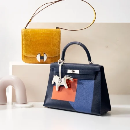 Hermès Kelly 28 Lettre R Clemence / Tadelakt Blue Nuit / Blue Brighton / Terre Battue