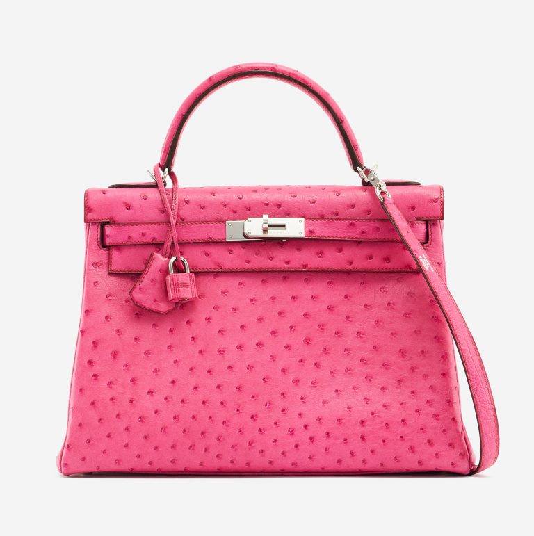 Kelly 32 Ostrich leather Fuchsia Luxury Pre-Loved Handbag