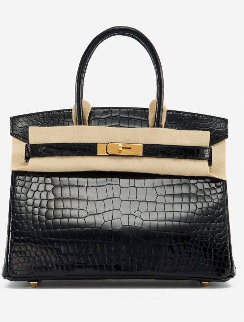 Hermès Birkin 30 Porosus Crocodile Black Felt Exotic Luxury Bag