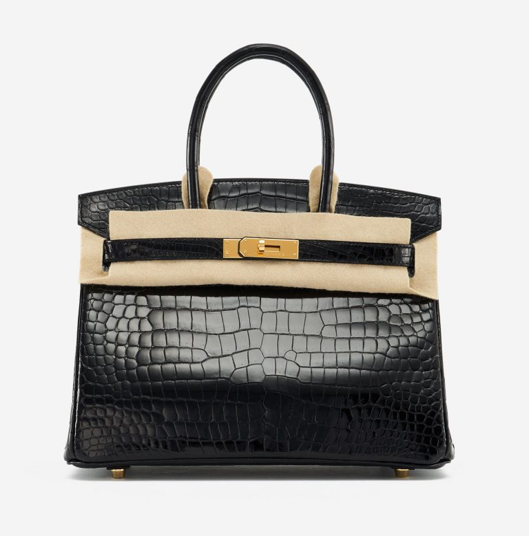 Hermès Birkin 30 Porosus Crocodile Black Felt Exotic Luxury Bag