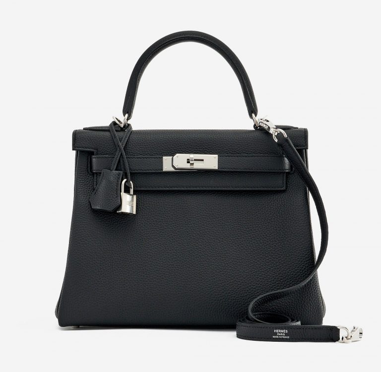 Frontside of a Pre-Loved Hermès Kelly 28 Togo in Black on SACLÀB