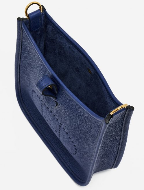 Inside of a pre-loved Hermès Evelyne 16 Amazone Blue Sapphire / Blue Indigo on SACLÀB