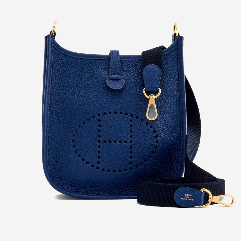 Frontside of a pre-loved Hermès Evelyne 16 Amazone Blue Sapphire / Blue Indigo on SACLÀB