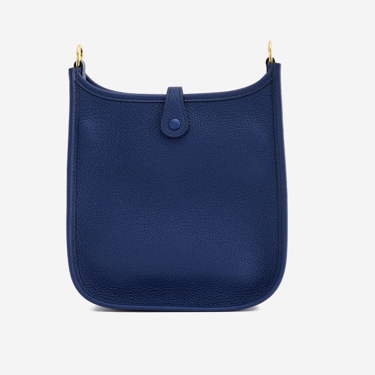 Backside of a pre-loved Hermès Evelyne 16 Amazone Blue Sapphire / Blue Indigo on SACLÀB
