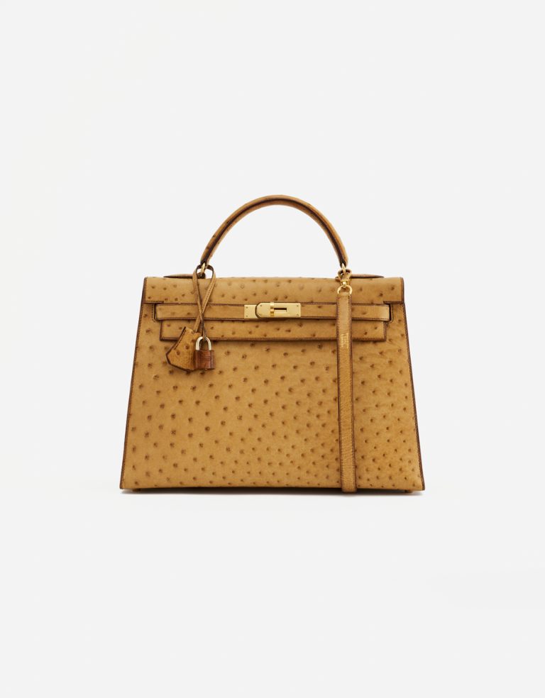 A pre-loved Hermès Kelly 32 Ostrich Gold on SACLÀB