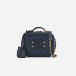 A pre-loved Chanel Vanity Case Small Caviar Leather in Dark Blue on SACLÀB