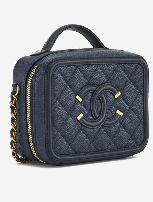 A pre-loved Chanel Vanity Case Small Caviar Leather in Dark Blue on SACLÀB