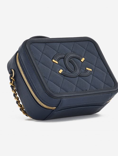 A pre-loved Chanel Vanity Case Small Caviar Leather in Dark Blue on SACLÀB