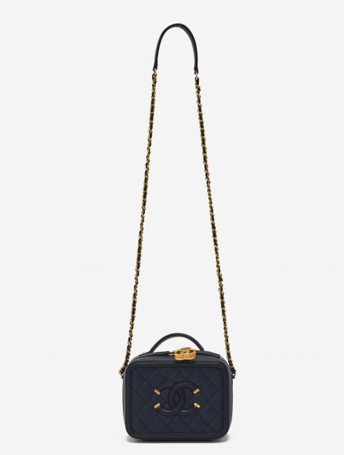 A pre-loved Chanel Vanity Case Small Caviar Leather in Dark Blue on SACLÀB