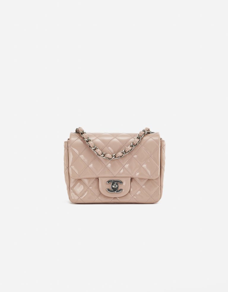 A pre-loved Chanel Timeless Mini Square in Nude Patent Leather on SACLÀB