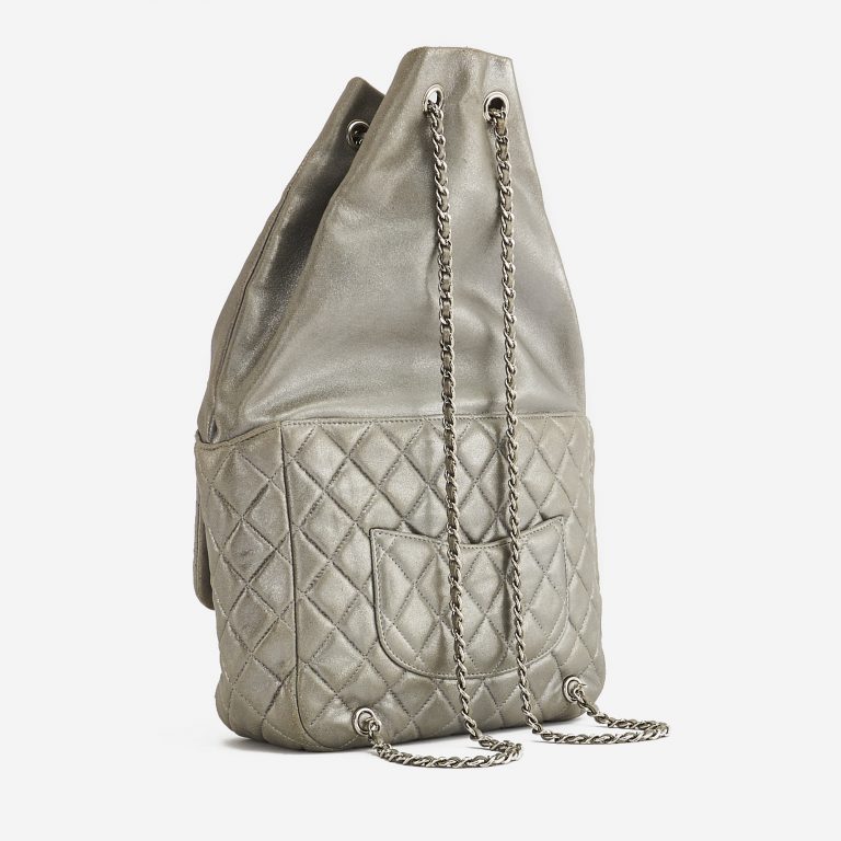 A Chanel Backpack in Seoul in Silver Lambskin on SACLÀB