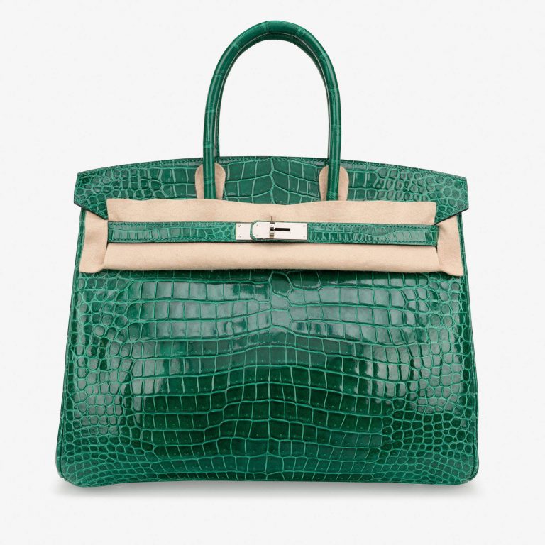 Pre-owned Hermès bag Birkin 35 Crocodile Porosus Vert Emeraude Green | Sell your designer bag on Saclab.com