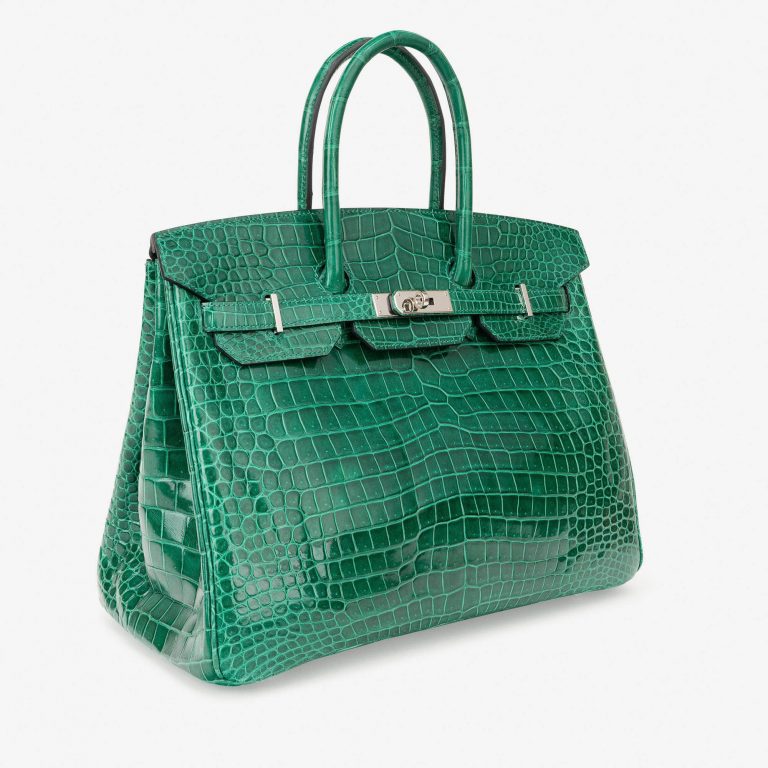 Pre-owned Hermès bag Birkin 35 Crocodile Porosus Vert Emeraude Green | Sell your designer bag on Saclab.com
