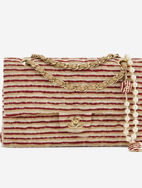 A limited-edition Chanel Timeless Medium made from Fabric and Pearls in Red and White on SACLÀB