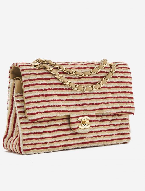 A limited-edition Chanel Timeless Medium made from Fabric and Pearls in Red and White on SACLÀB
