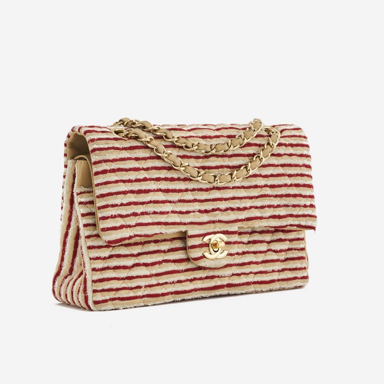 A limited-edition Chanel Timeless Medium made from Fabric and Pearls in Red and White on SACLÀB