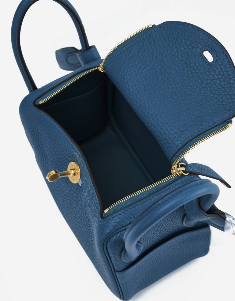Pre-owned Hermès bag Lindy Mini Clemence Vert Bosphore Blue, Green | Sell your designer bag on Saclab.com