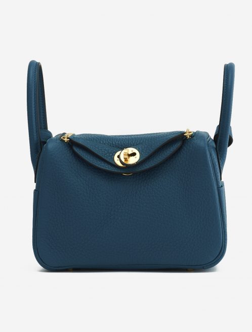 A pre-loved Hermès Lindy Mini Clemence Vert Bosphore on SACLÀB
