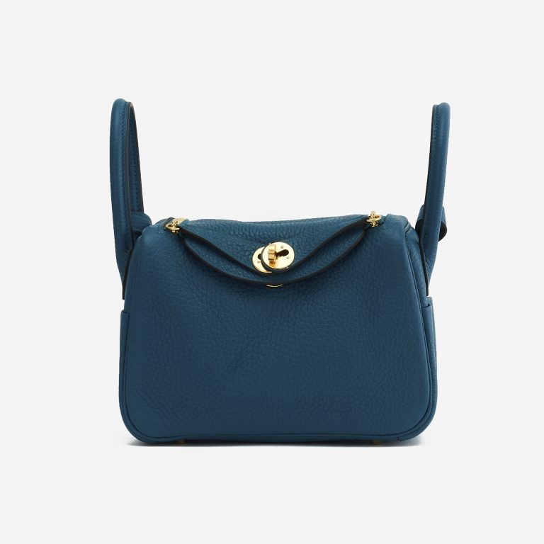 A pre-loved Hermès Lindy Mini Clemence Vert Bosphore on SACLÀB