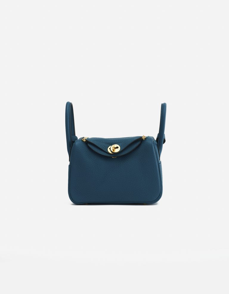 A pre-loved Hermès Lindy Mini Clemence Vert Bosphore on SACLÀB