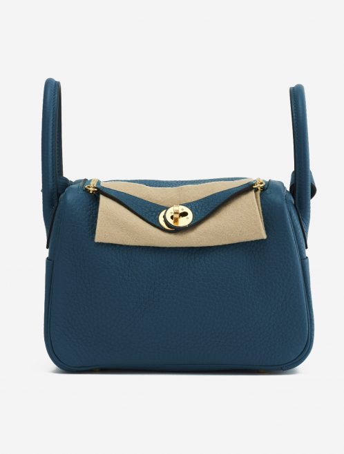A pre-loved Hermès Lindy Mini Clemence Vert Bosphore on SACLÀB