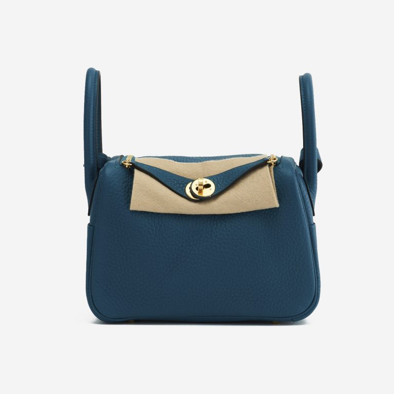 A pre-loved Hermès Lindy Mini Clemence Vert Bosphore on SACLÀB