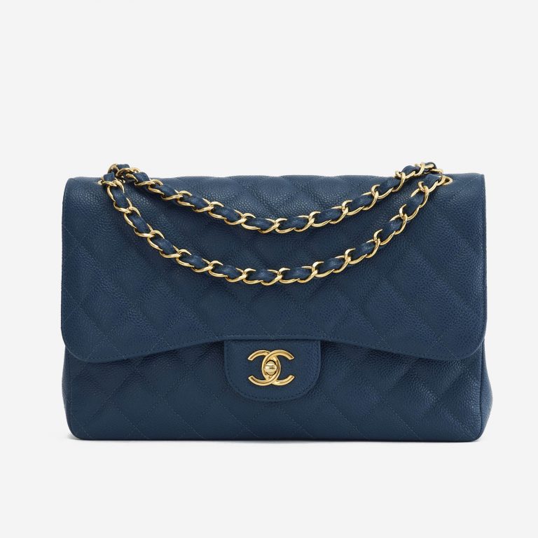 A pre-loved Chanel Timeless Jumbo Caviar Blue on SACLÀB