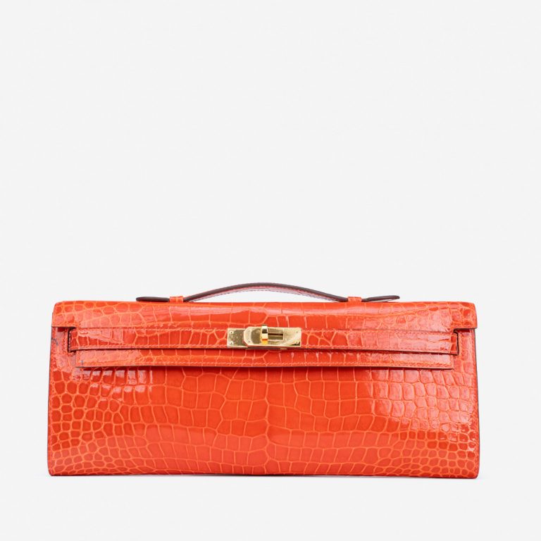 Pre-owned Hermès bag Kelly Cut Clutch Porosus Crocodile Orange Poppy Orange | Sell your designer bag on Saclab.com