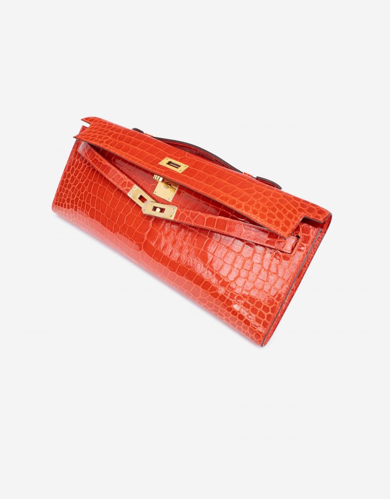 Hermès Kelly Cut Clutch Porosus Crocodile Orange Poppy