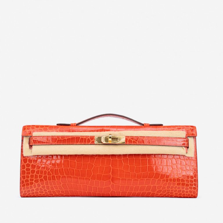 Pre-owned Hermès bag Kelly Cut Clutch Porosus Crocodile Orange Poppy Orange | Sell your designer bag on Saclab.com