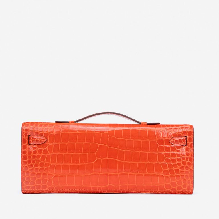 Pre-owned Hermès bag Kelly Cut Clutch Porosus Crocodile Orange Poppy Orange | Sell your designer bag on Saclab.com