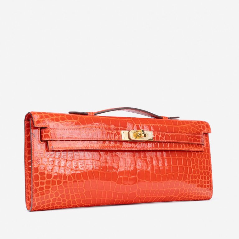 Pre-owned Hermès bag Kelly Cut Clutch Porosus Crocodile Orange Poppy Orange | Sell your designer bag on Saclab.com