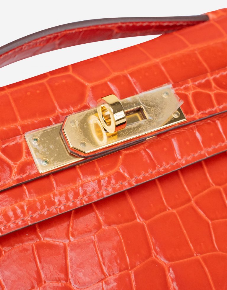 Hermès Kelly Cut Clutch Porosus Crocodile Orange Poppy