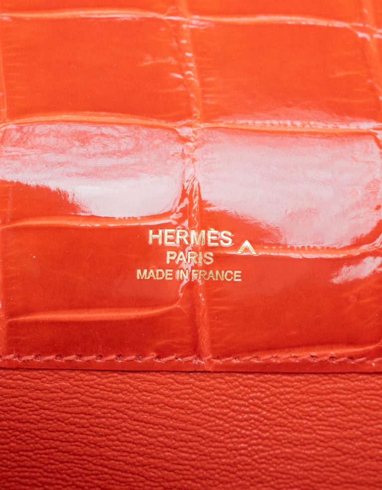 Hermès Kelly Cut Clutch Porosus Crocodile Orange Poppy