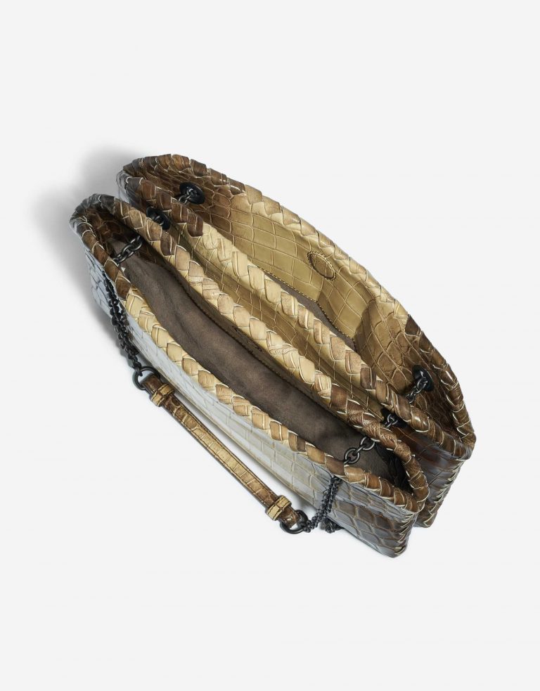 Bottega Veneta Double Chain Shoulder Crocodile Himalaya