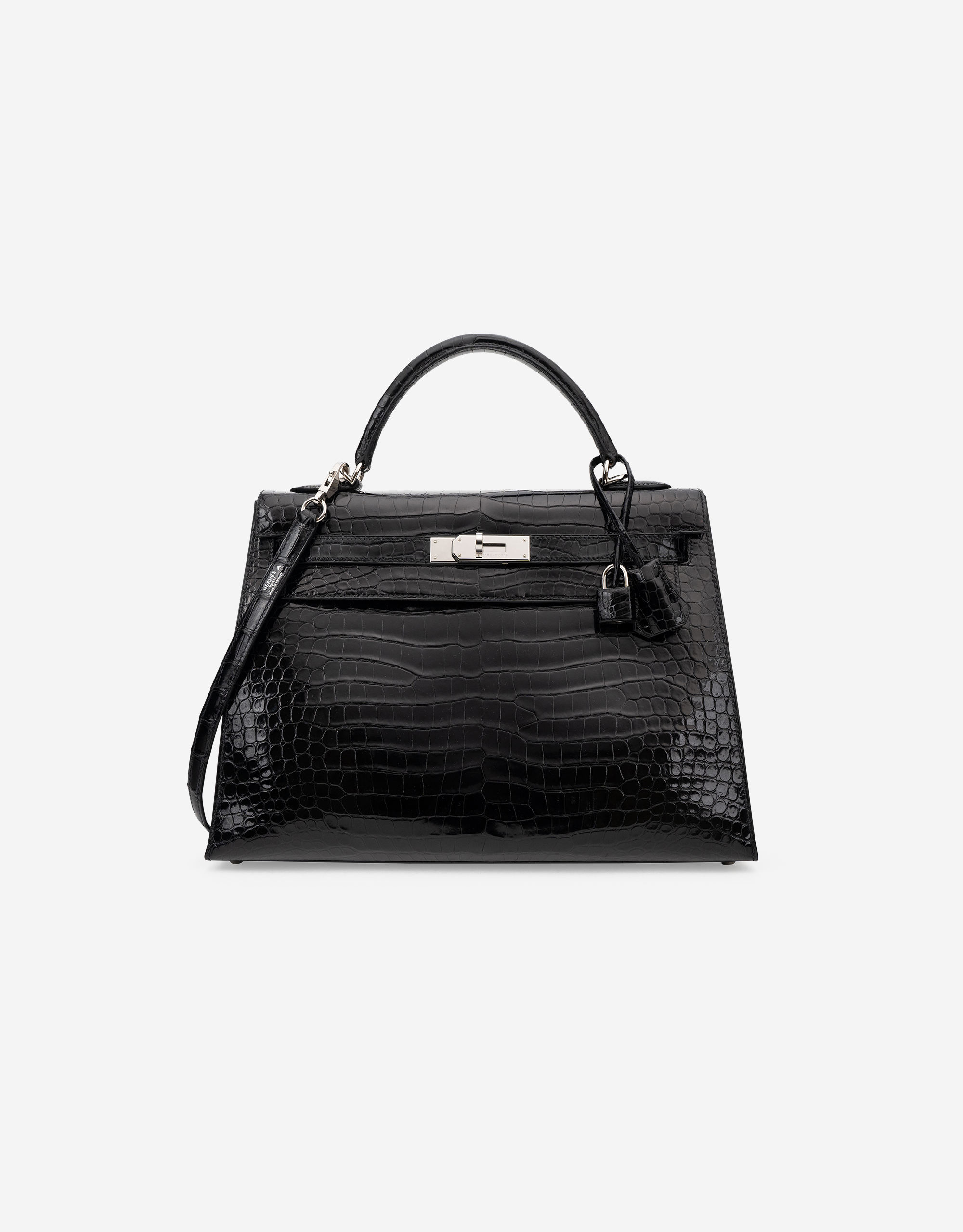 Hermès Kelly 32 Porosus Crocodile Lisse Black | SACLÀB