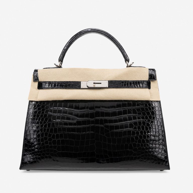 Hermès Kelly 32 Porosus Crocodile Lisse Black
