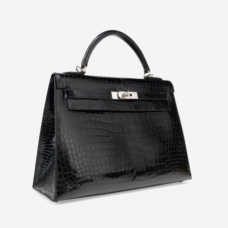 Hermès Kelly 32 Porosus Crocodile Lisse Black