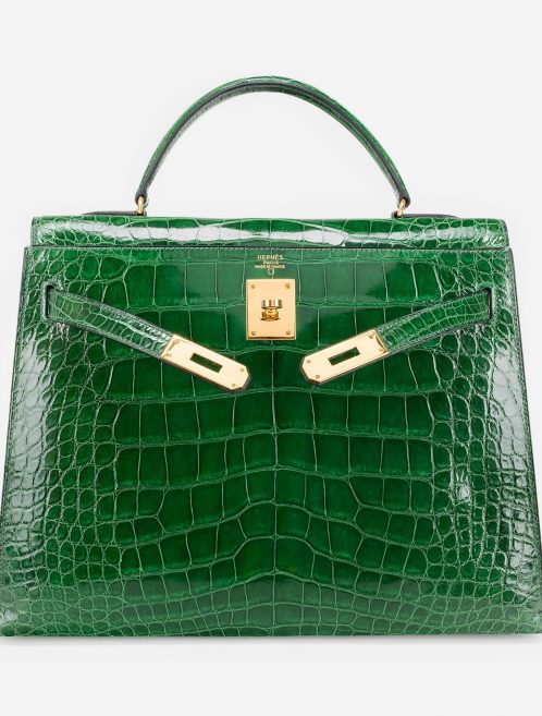 Pre-owned Hermès bag Kelly 32 Alligator Vert Emerald Green | Sell your designer bag on Saclab.com